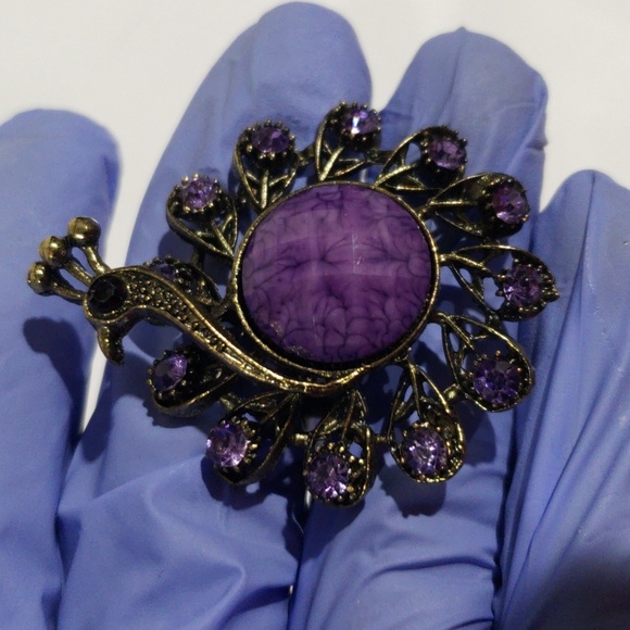 Vintage Peacock Ring – Purple Gemstones & Center Stone, Adjustable Women Jewelry - Picture 6 of 10